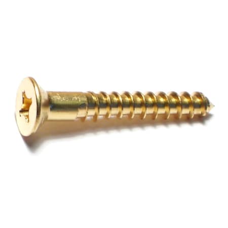 Midwest Fastener Wood Screw, #12, 1-1/2 in, Plain Brass Flat Head Phillips Drive, 100 PK 02888